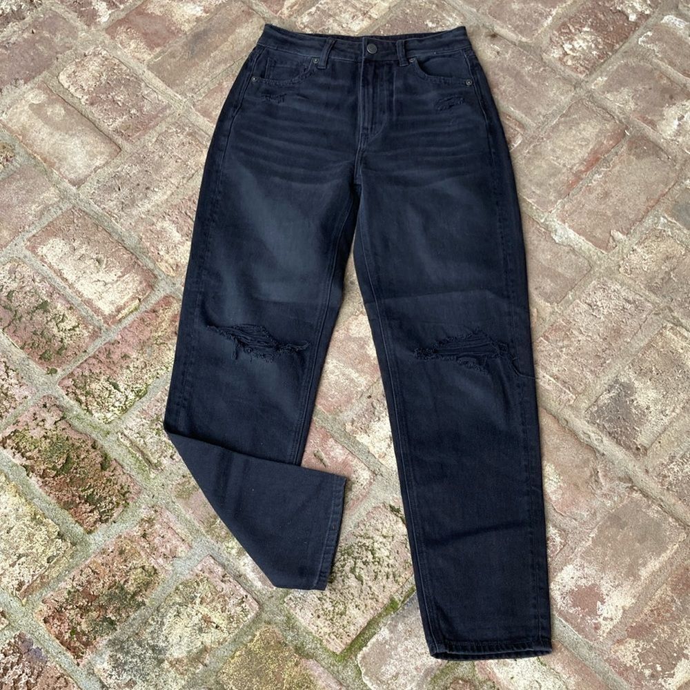 American Eagle Outfitters Distressed Mom Straight Jeans Wash Black Size 0